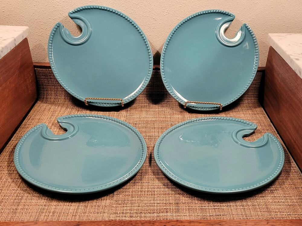 Pavillion Aqua Snack Plates Set Of 4, A Princess House Exclusive